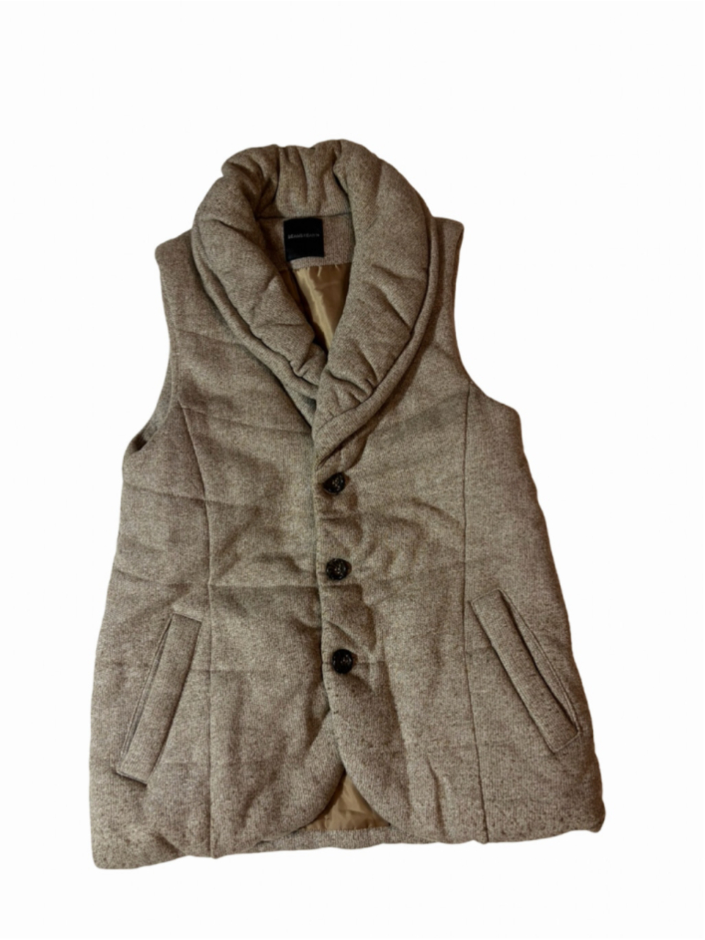 Beams Heart Quilted Puffer Vest Shawl Collar Brown Button Front Japan